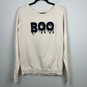 ModCloth Sweater Womens Medium Cream Black Velvet Drip‎ BOO Long Sleeve Pullover
